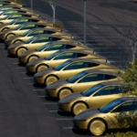 FILE PHOTO: Gold Tesla Cybercabs in San Diego