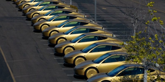 FILE PHOTO: Gold Tesla Cybercabs in San Diego